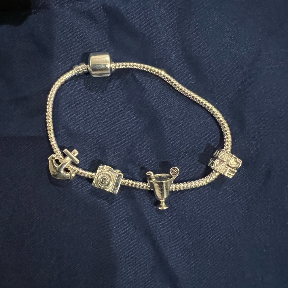 Brand New: Silver Charm Bracelet with 4 Charms & Jewelry Box